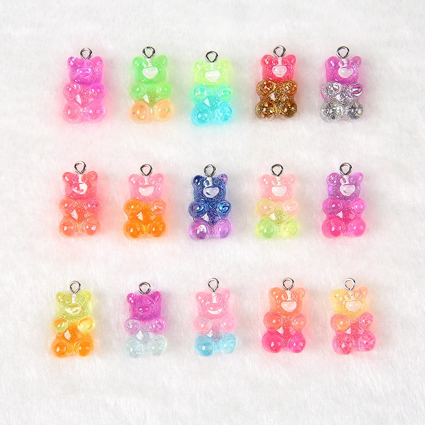32pcs 20*13mm Resin Cabochons Flatback Gummy Bear Candy Necklace Charms DIY Scrapbooking Embellishment Decoration Craft