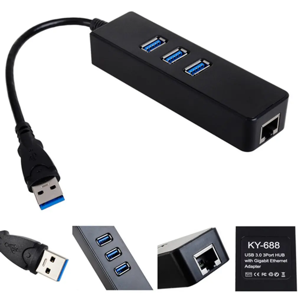 USB3.0 Gigabit LAN+ 3-портовый КОНЦЕНТРАТОР USB к 3,0 RJ45 Gigabit LAN с 3HUB Многофункциональный гигабитный Кабель сетевой адаптер