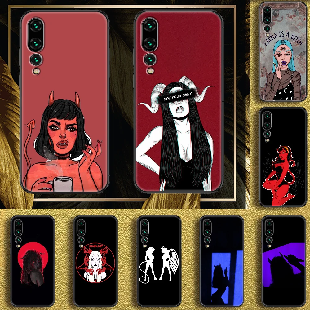 Чехол для телефона Devil Woman Bad girl Huawei P Mate P10 P20 P30 P40 10 20 Smart Z Pro Lite 2019 Черный силиконовый