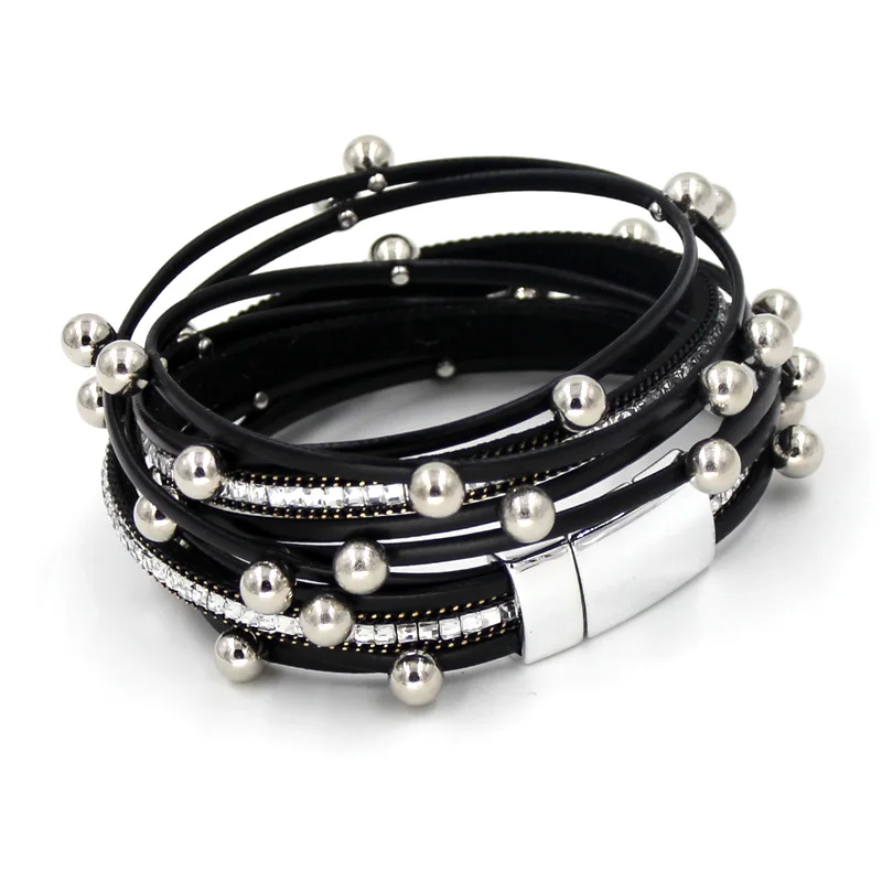 Multi layer Leather Bracelets for Women Fashion Imitation Pearl Ladies Wrap Friendship Bracelets Female Gifts