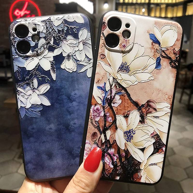 3D Relief Floral Phone Case For iPhone 12 mini 12Pro Max Case Silicon Cover For iPhone 12 Pro Max 2020 Case Shockproof Cover