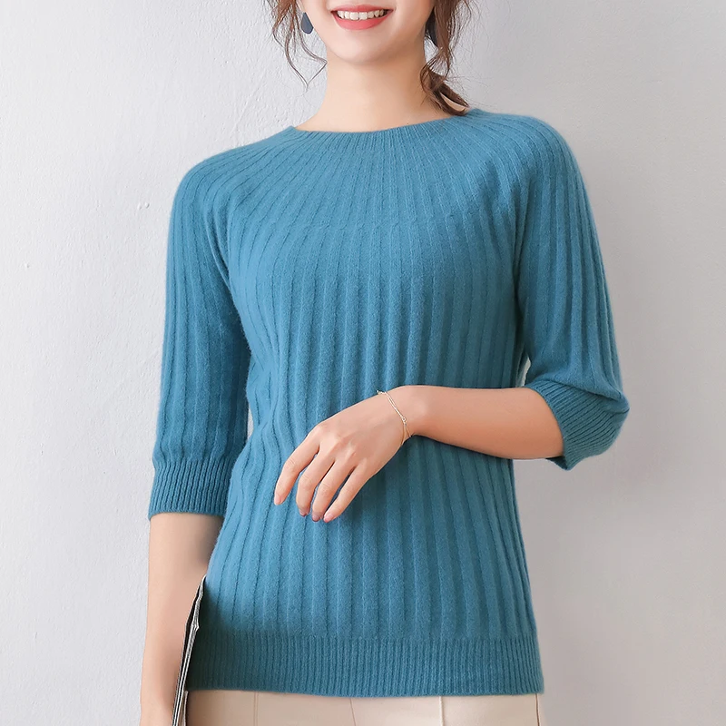 womens half sleeves sweaters spring wool pullover round neck umbrella shaped striped casual fashion girls  female sweater shirt