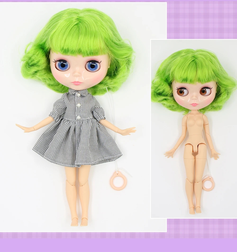 Neo Blythe Nukke vihreät hiukset, luonnollinen iho, kiiltävät söpöt kasvot ja Custom Yhteinen runko 2