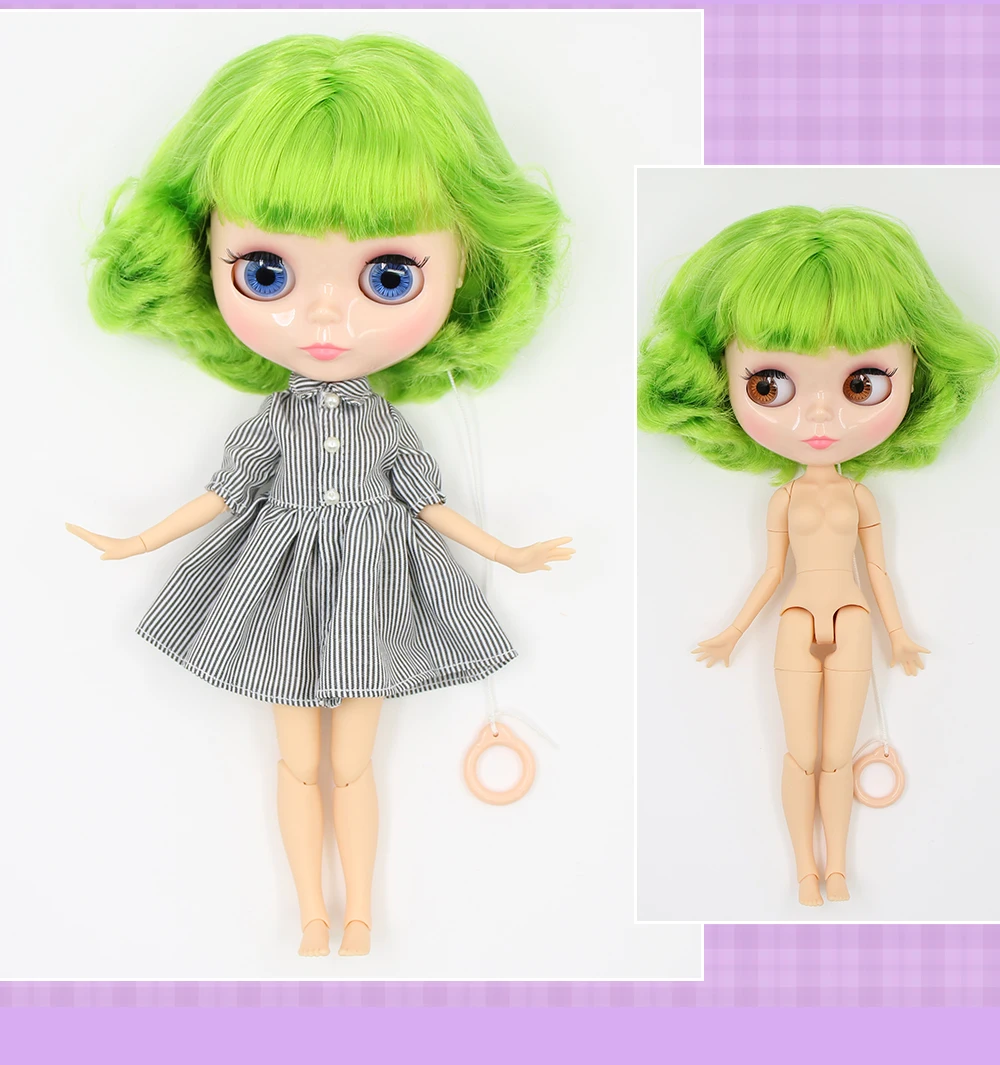 Neo Blythe Doll with Green Hair, Natural Skin, Shiny Cute Face & Custom Jointed Body 2