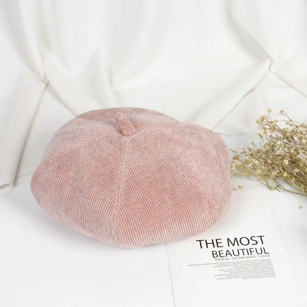 Новая детская шапочка Берет теплые шапки французского художника Лыжные шапки однотонные подарки - Цвет: Розовый