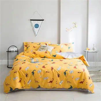 

2019 Cartoon Dinosaurs Yellow Cute Duvet Cover Set High Count Cotton Bedlinens Twin Queen King Flat Sheet Fitted Sheet Bedding