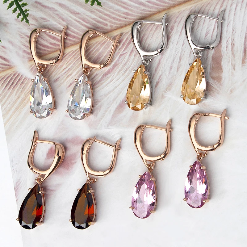 H:HYDE Fashion Waterdrops Geometric Crystal Dangle Earrings Big Blue Pink Pearl for Women Jewelry Gift pendientes | Украшения и