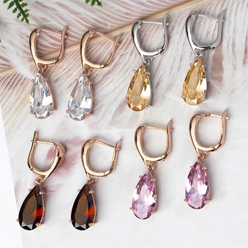 

H:HYDE Fashion Waterdrops Geometric Crystal Dangle Earrings Big Blue Pink Pearl Earrings for Women Jewelry Gift pendientes