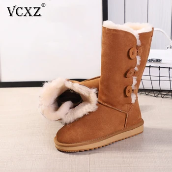 

VCXZ 2020New high quality fashion High Cowhide Leather Wool Fur Shearling Lined Winter New All-match Boots warm Women Snow Boots