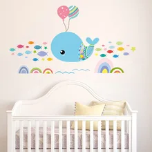 Настенные наклейки для детей номер Спальня в мультяшном стиле, нашивки в форме Кита Украшение Декор водостойкая клейкая бумага XH9