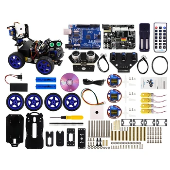 

Scratch3.0 Luminescent Ultrasonic Module Smart Robot Car Wifi Camera Gimbal Kit For Arduino UNO(No Battery)(Two 18650 Batteries)