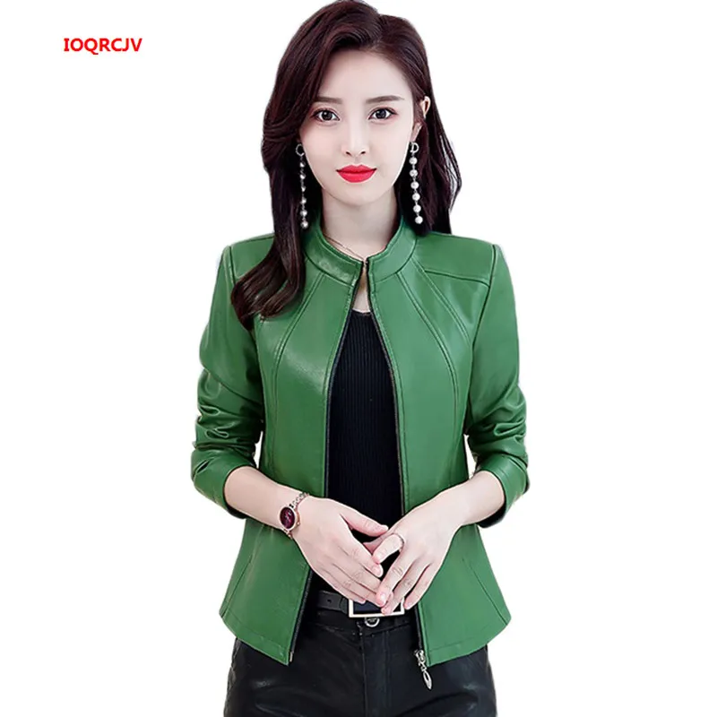 Plus Size Women's Washed PU Leather Jacket Short Full Sleeve Standing Collar Zipper Motorcycle Coat Lady Basic Jacket W1126