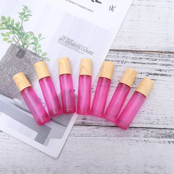 

10pcs 10ML Colorful Empty Refillable Glass Perfume Roll On Bottle With Stainless Steel Roller Ball and Wooden Lid For Essential