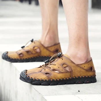 

Large size 38-46 Outdoor Men's Sandals Summer Fashion Beach Sandals Men Genuine Leather Casual Soft Sandals zapatos de hombre w5