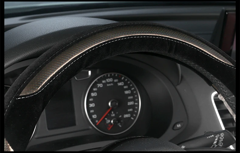 Зимняя Новинка, плюшевый чехол на руль, бархат+ углеродное волокно, высокое качество, размер M, для 37-38 см, рулевое колесо, автомобильный стиль