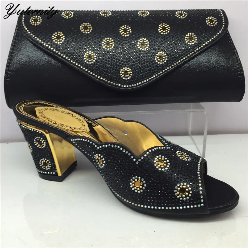 

Yuternity African Design Rhinestones Evening Shoes And Bags Set Elegant Woman High Heels Shoes And Bag Set For Party On Stock