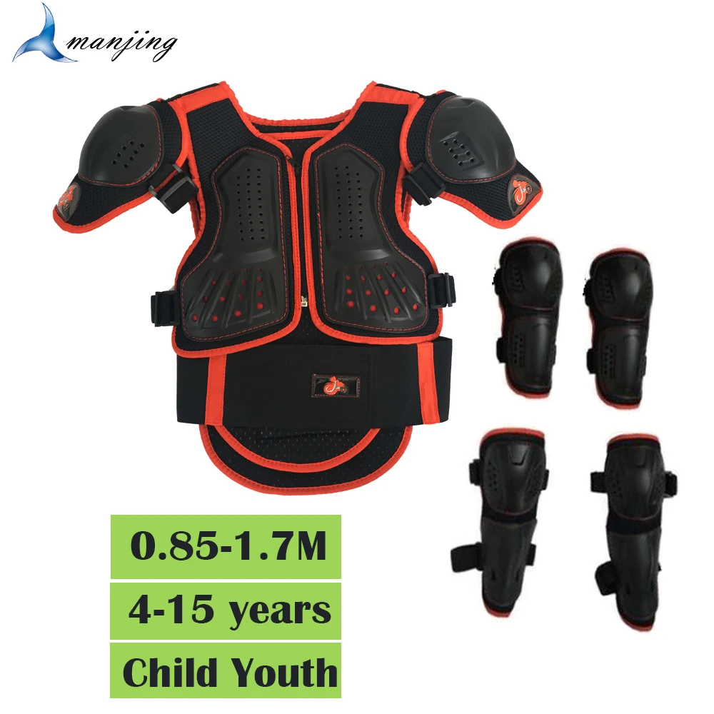 Child Age 4-15 Motocross Body Spine Chest Armor Equipment Vest Scooter Knee Guard Waistcoat Motorcycle Off Road Dirt Bike Jacket