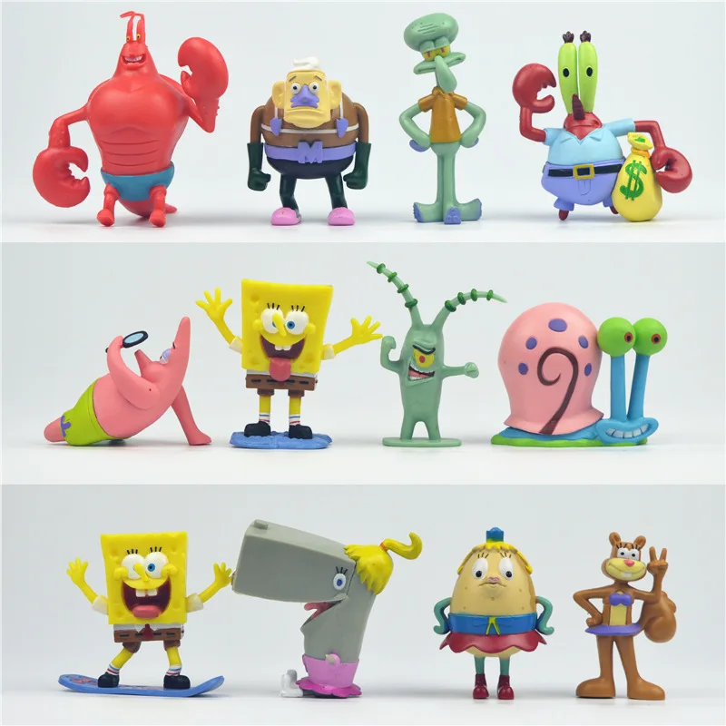 

1 Set Anime Spongebob Action Figure Toy for Baby Kids Movie Cartoon Sponge Bob Characters Doll Set Christmas Gift