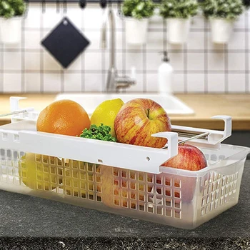 

Fridge Organizer Drawer, Refrigerator Pull-Out Bin Adjustable, Installs Under Shelf Fits Most Fridges, Plastic