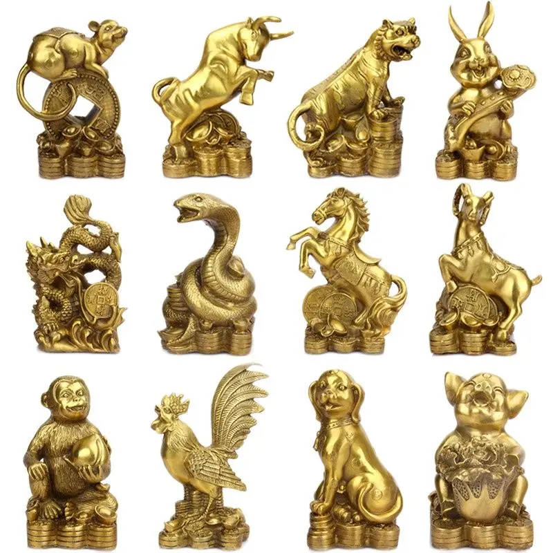 Фигурки знаков китайского календаря Twelve rat ox tiger rabbit dragon snake horse sheep monkey chicken dog pig coppe