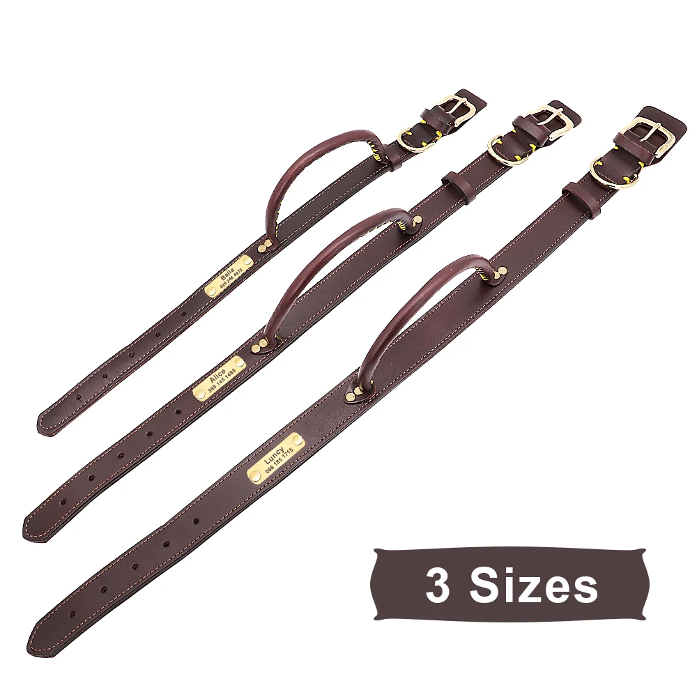 Leather Dog Collar Personalized ID Tag For Medium Large Dogs Pet Walking Training Quick Control Necklace Handle dog collar