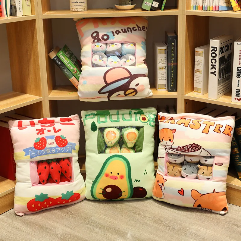 8pcs mini yellow duck plush toy in a stuffed Pillow Korea Red Cheek Duck Pudding Snacks in a Cushion Sofa Decor Soft Thow Pillow