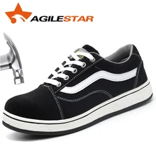 AGILESTAR/Стильная мужская безопасная обувь со стальным носком, противоскользящая, уличная, дышащая, замшевая, защитная обувь
