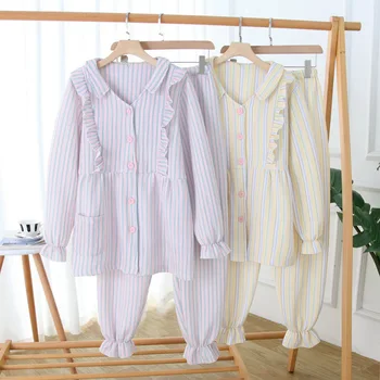 

XIFER Autumn and Winter Thickened Quilted Pajamas for Pregnant Women Striped Confinement Clothes Postpartum Nursing Clothes Suit