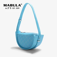 

MABULA Quilting Leather Shoulder Bag Half Moon Underarm Top Handle Handbags Simple Stylish Clutch Purses