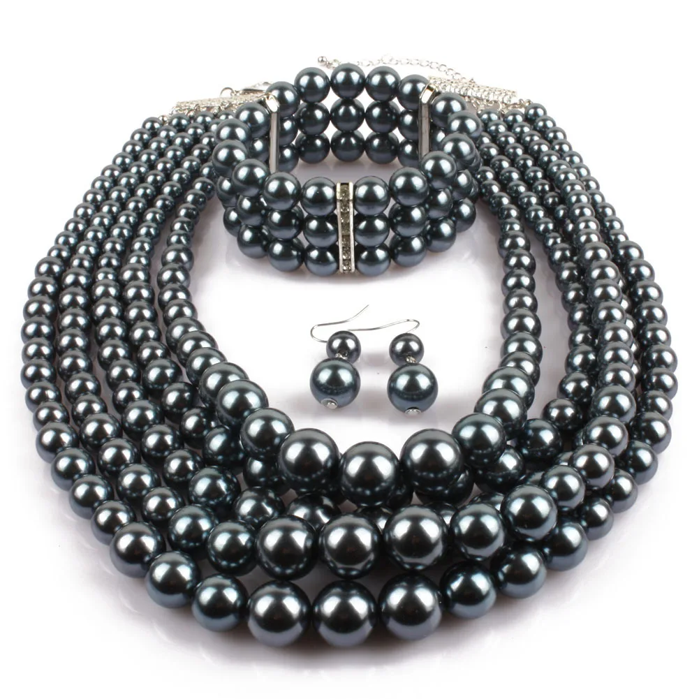 thumbnail image 3 of European and American Cross-border Explosion Models Exaggerated Imitation Pearl Set Multi-layer Pearl Necklac Beaded Three-piece, 3 of 5