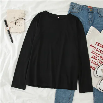 GCAROL весна осень Женская футболка большого размера конфетная Уличная Повседневная рубашка идеальные базовые Топы Верхняя одежда без подкладки - Цвет: Black Full Sleeve