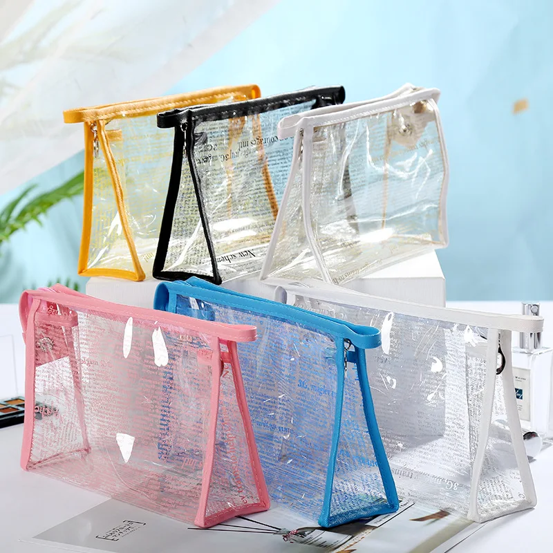 

WULI SEVEN New Fashion Women Creative Newspaper Pattern Cosmetic Bag PVC Transparent Travel Wash Storage Cosmetic Case