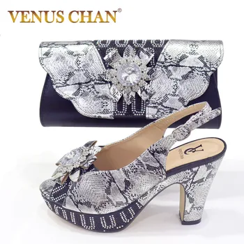 

New Decorated with Rhinestone Shoe and Bag Set African Sets 2020 Women Pumps Sexy Peep Toe Thin High Heels Shoes Woman Pump