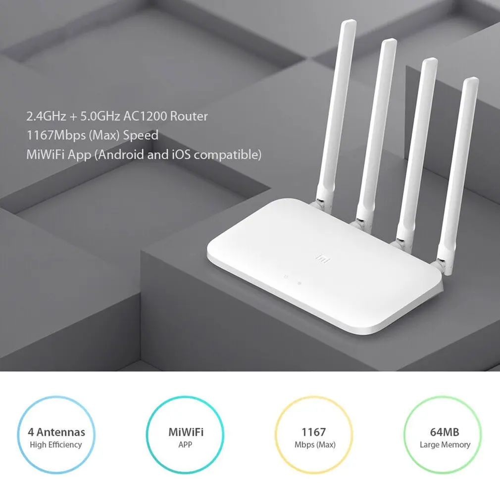 Глобальная версия Xiaomi Mi 4A маршрутизатор Gigabit edition 2,4 ГГц+ 5 ГГц WiFi 16 Мб rom+ 128 Мб DDR3 с высоким коэффициентом усиления 4 антенны приложение управление IPv6