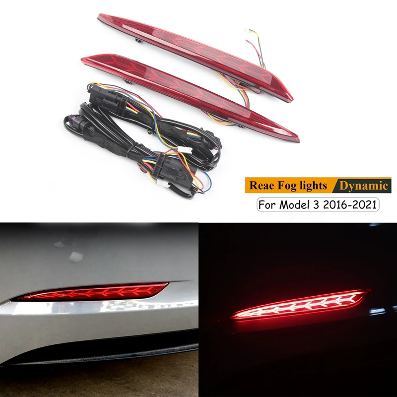 Car Rear Bumper Reflector, For Tesla Model 3 Led Dynamic Turn Signal