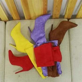 

Sock Boots Flock Women Shoes Strech Long Boots 2019 New Fashion Red Green 10cm High Heels Spring Ladies Jelly Boots Plus Size 44