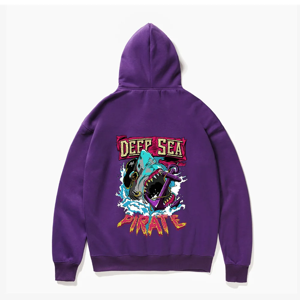 

Solid Color Casual Sweatshirt Hoodie Pullover Winter Hooded Deep Sea Shark Black Plus Velvet Hip Hop Men And Women Warm Hoodie