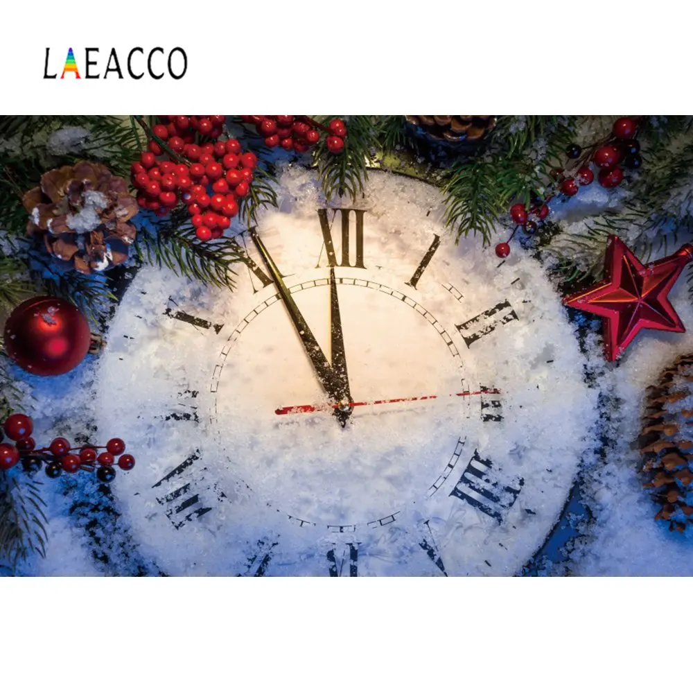 

Laeacco Winter New Year Snow Digital Clock Pine Cone Christmas Festivals Eve Party Photo Background Photo Backdrop Photo Studio