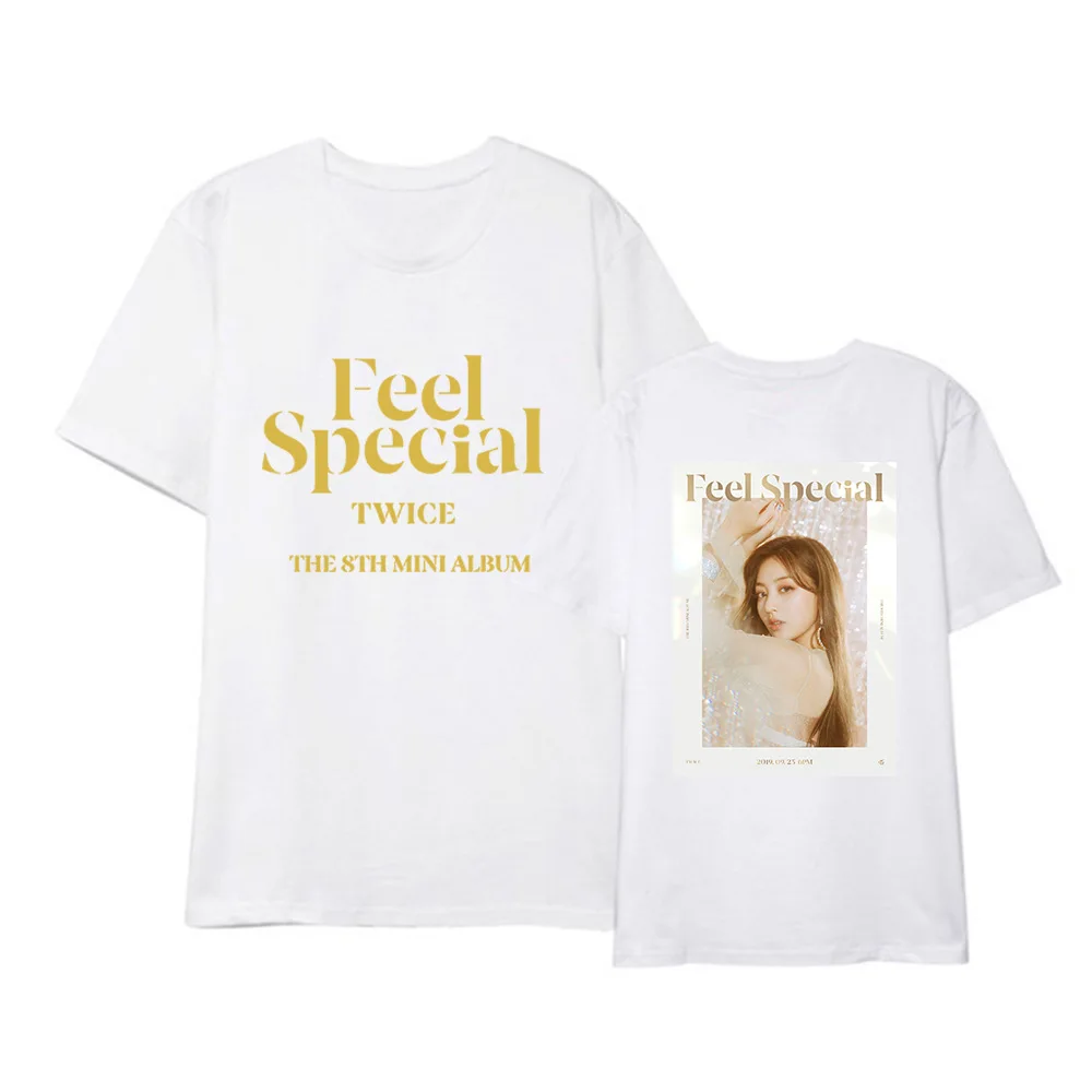 Kpop TWICE FEEL SPECIAL The 8th Mini Album Shirt Повседневная Свободная одежда в стиле хип-хоп футболка Топы с короткими рукавами футболка DX1219