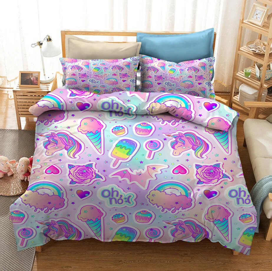 

Cartoon Pink Unicorn 3D Printed Bedding Set Duvet Covers Pillowcases Comforter Bedding Set Bedclothes Bed Linen