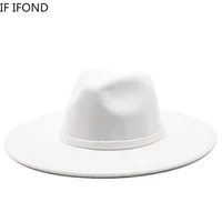 9.5CM Women Men Big Wide Brim Imitation Wool Fedora Hat British Style Winter Gentleman Elegant Lady Jazz Church Hats 1