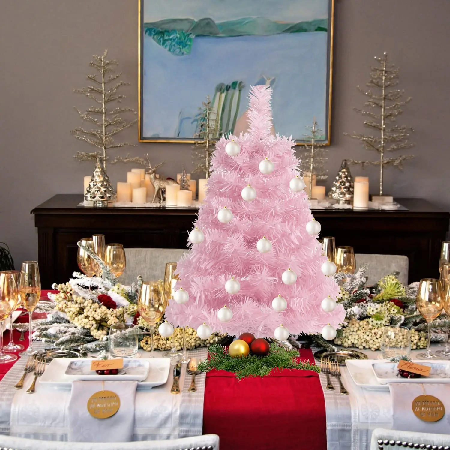 2Ft Kunstmatige Kerstboom, Roze Tafelblad Scharnierende Kerstboom Met Plastic 80 Tak Tips|Bordspellen| - AliExpress