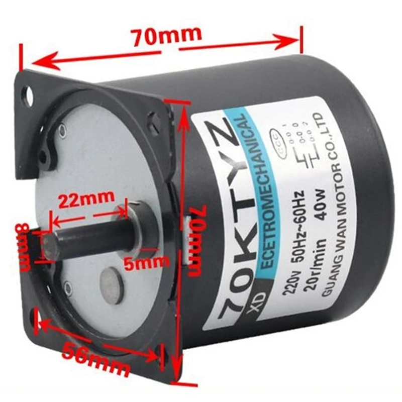 

220V AC 40W Low Speed Geared Motor 70KTYZ Permanent Magnet Synchronous Motor Adjustable Direction High Torque Low Noise Motor