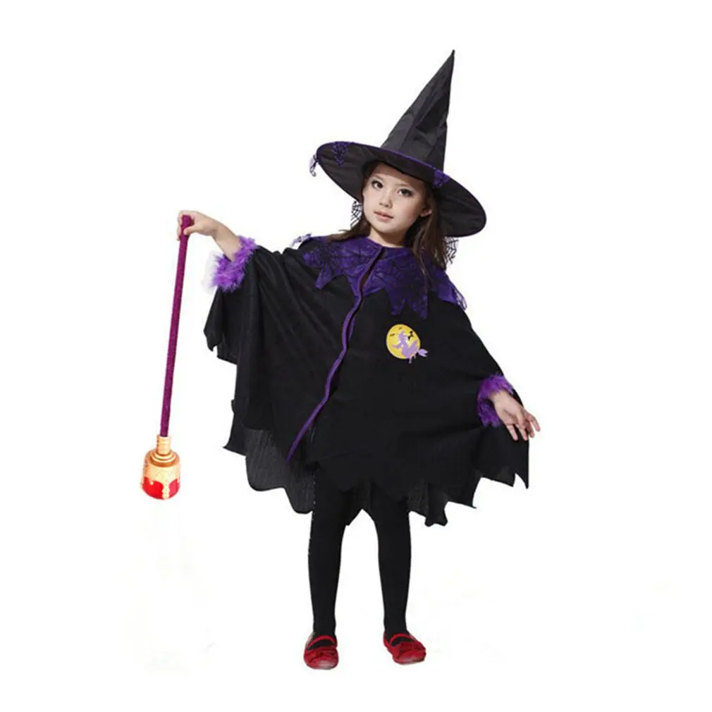 

Children Halloween Cosplay Coat Cloak With Hat Costumes Witch Wizard Cloak Gown Robe Chirstmas Dress Girls Performance GIFTS