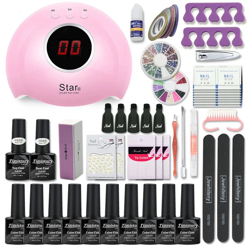 Nail Set LED Nail Lamp Manicure Set UV Lamp Kit For Manicure 80/54/36W Nail Gel Set Nail Art Tools Set Nail File Top Base Coat
