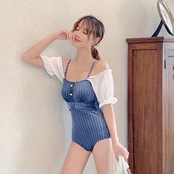 

High Waist Swimsuit One-Piece Swimsuits Beach Swimwear Womens One Piece Woman Fused Female Women Sexy Backless Word Shoulder Ins