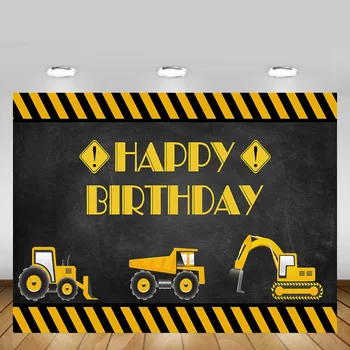 

Mehofond Backdrops Yellow Zebra Crossing Background Engineering Vehicle Birthday Party Excavator Backdrop Customized