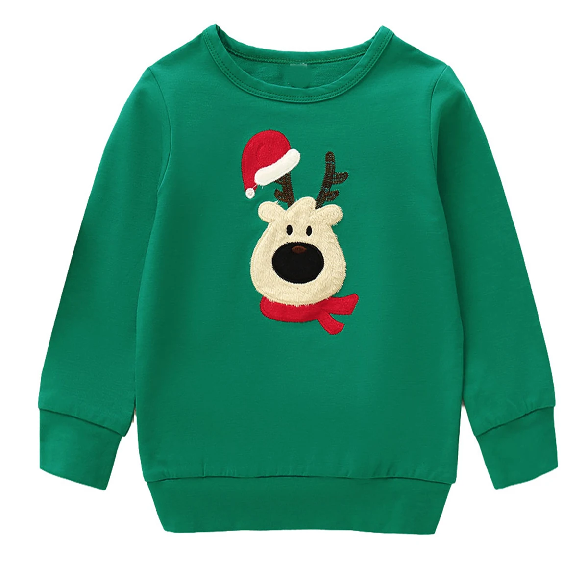 Christmas Clothes Mom Dad Kids Green deer head Long Sleeve Pullover Sweatshirt Jumper Family Matching Warm Autumn Casual Tops - Color: Dad M