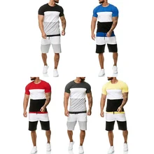 Mens 2 Piece Bodybuilding Striped Set Tracksuits Casual Cool Short Sleeve Fit Graphic T-shirt Shorts Sport Short Suits