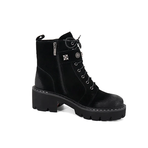 black Cow suede SOPHITINA/удобные ботинки с круглым носком; модная женская обувь на шнуровке из высококачественной натуральной кожи ручной работы; новые ботинки; C396 - Цвет: black Cow suede
